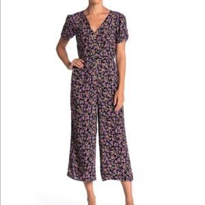 Band of Gypsies Floral Crop Wide Leg Jumpsuit XS Black Multicolored Boho